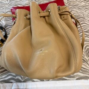 kate spade tan pebbled leather drawstring hobo